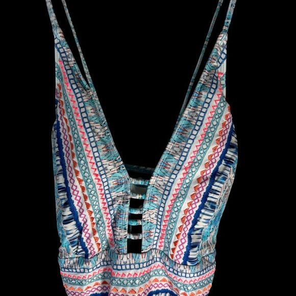 La Blanca Island Goddess One Piece Aztec Print Swimsuit Sz 14 - Picture 2 of 10
